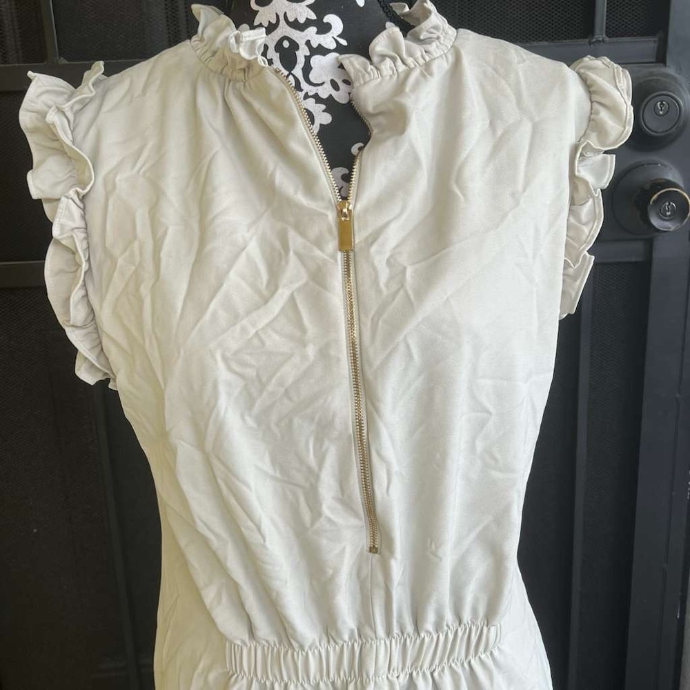 Emma & Michele Cream Ruffle Dress with Gold Zip